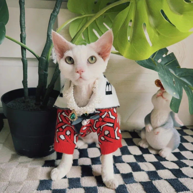 New Pet  Knitted Clothes Dog Cat New Sweater Trendy Cool Knitted Collar Red Clothes German Schnauzer Bibi Bear Fighting