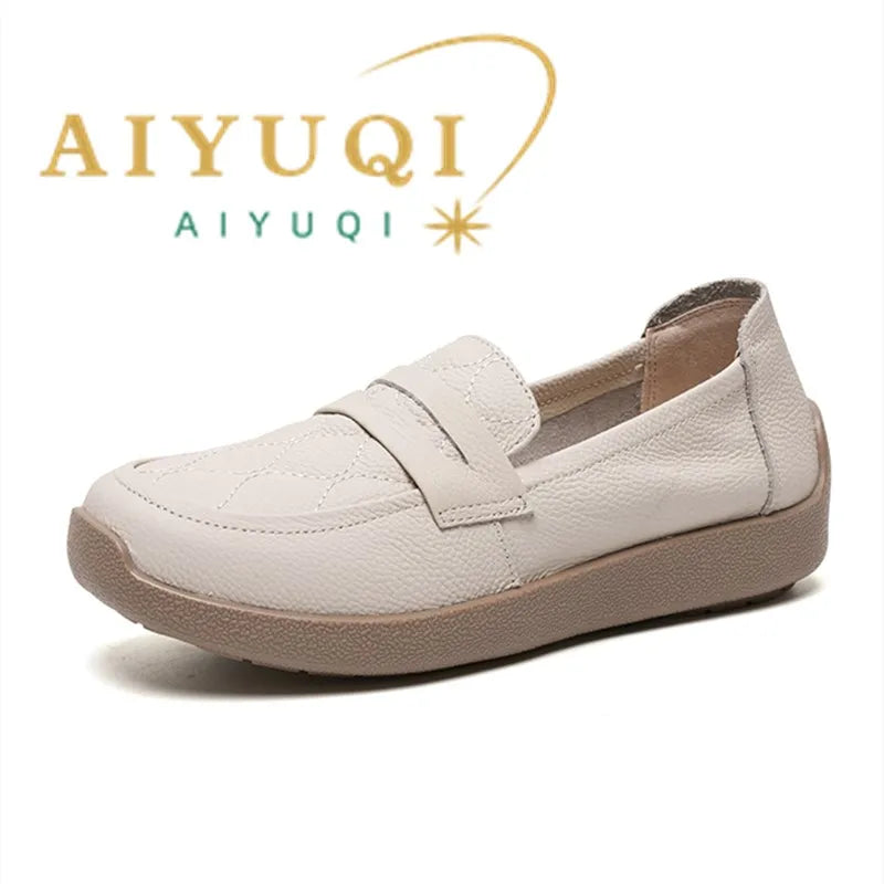 AIYUQI Women Genuine Leather Loafers Flat Slip‑on Comfort Mother Shoes Casual Ladies Moccasins Daily Walking Shoes Women
