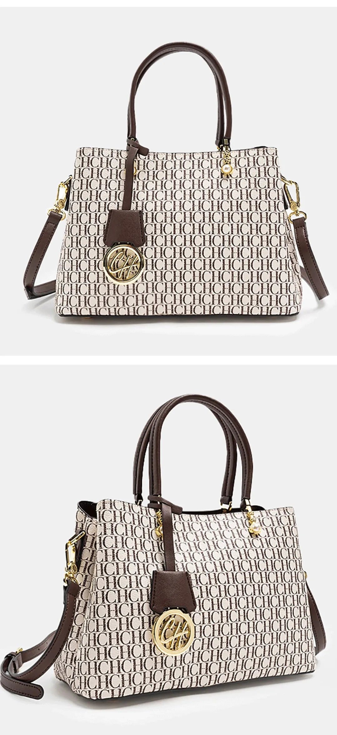 CH Letter Printed Handbag Light Luxury Brand Letter Pendant Design Fashionable and High-quality PU Leather Tote Bag