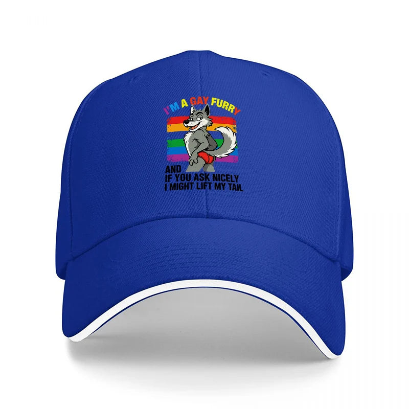 I AM A GAY FURRY PRIDE RAINBOW DRAGON DESIGN BASEBALL CAP BLACK ADJUSTABLE FIT UNISEX HAT LGBTQ+ FAN APPAREL