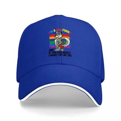 I AM A GAY FURRY PRIDE RAINBOW DRAGON DESIGN BASEBALL CAP BLACK ADJUSTABLE FIT UNISEX HAT LGBTQ+ FAN APPAREL