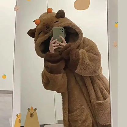 Winter Capybara Cosplay Costume Robes Adult Kigurumi Unicorn Onesie Anime Nightgown Christma Cartoon Women Men Pajamas Sleepwear
