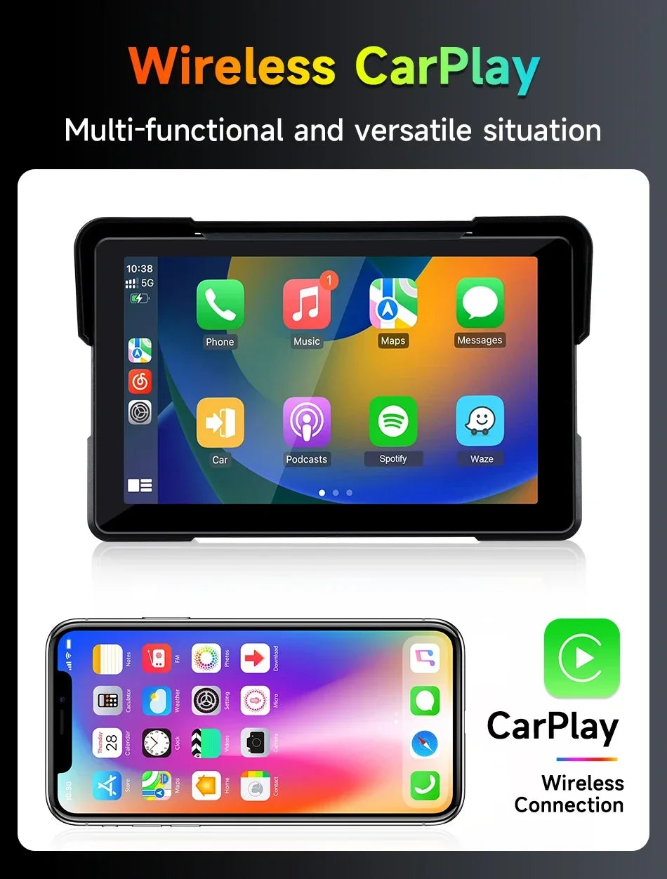 Jansite 7 inch 2K Motorcycle Upgrade Module DVR Navigation GPS Wireless CarPlay Waterproof IPX7 TPMS Portable Smart Display Cam