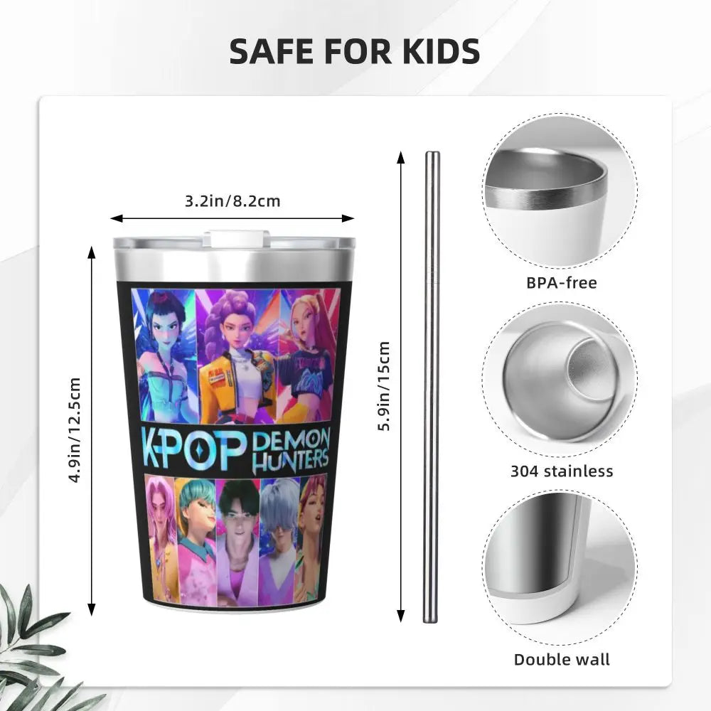 Mystery Saja Boys Kpop Demon Hunters Tumbler With Straw For Kids Stainless Steel Travel Mugs Double Wall Vacuum Insulated 12oz