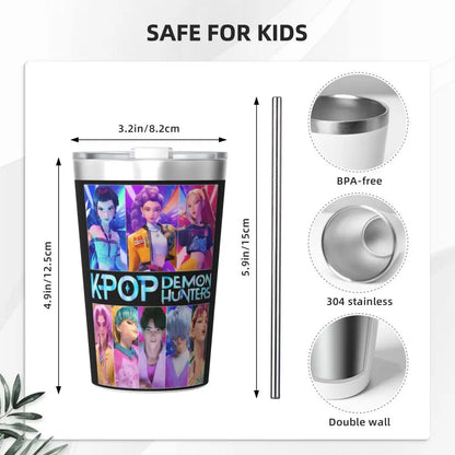 Mystery Saja Boys Kpop Demon Hunters Tumbler With Straw For Kids Stainless Steel Travel Mugs Double Wall Vacuum Insulated 12oz