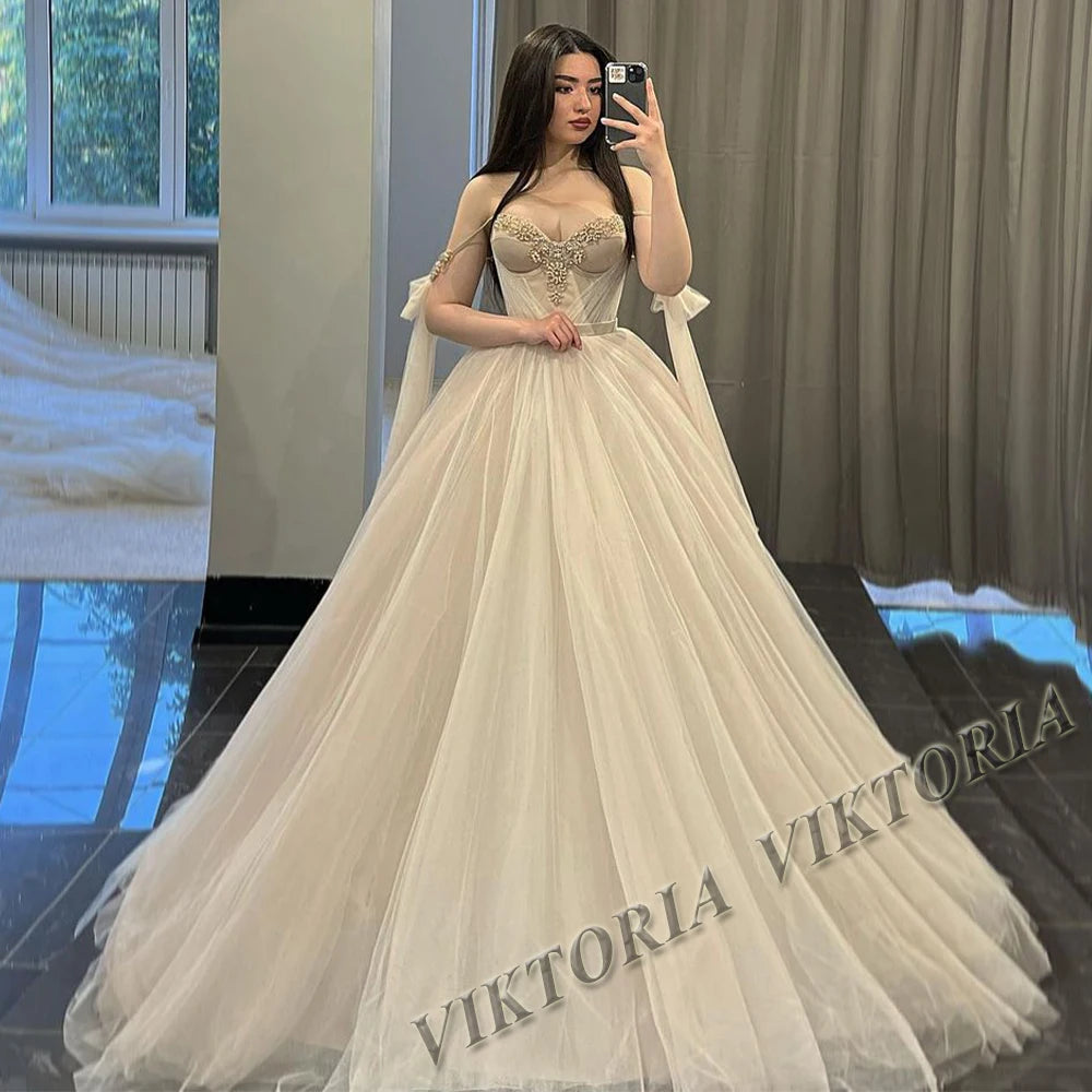 VIKTORIA Fashionable A-line Wedding Dresses for Women Sweetheart Long Sleeves Pleat Appliques Zipper Robe De Soiree De Mariage