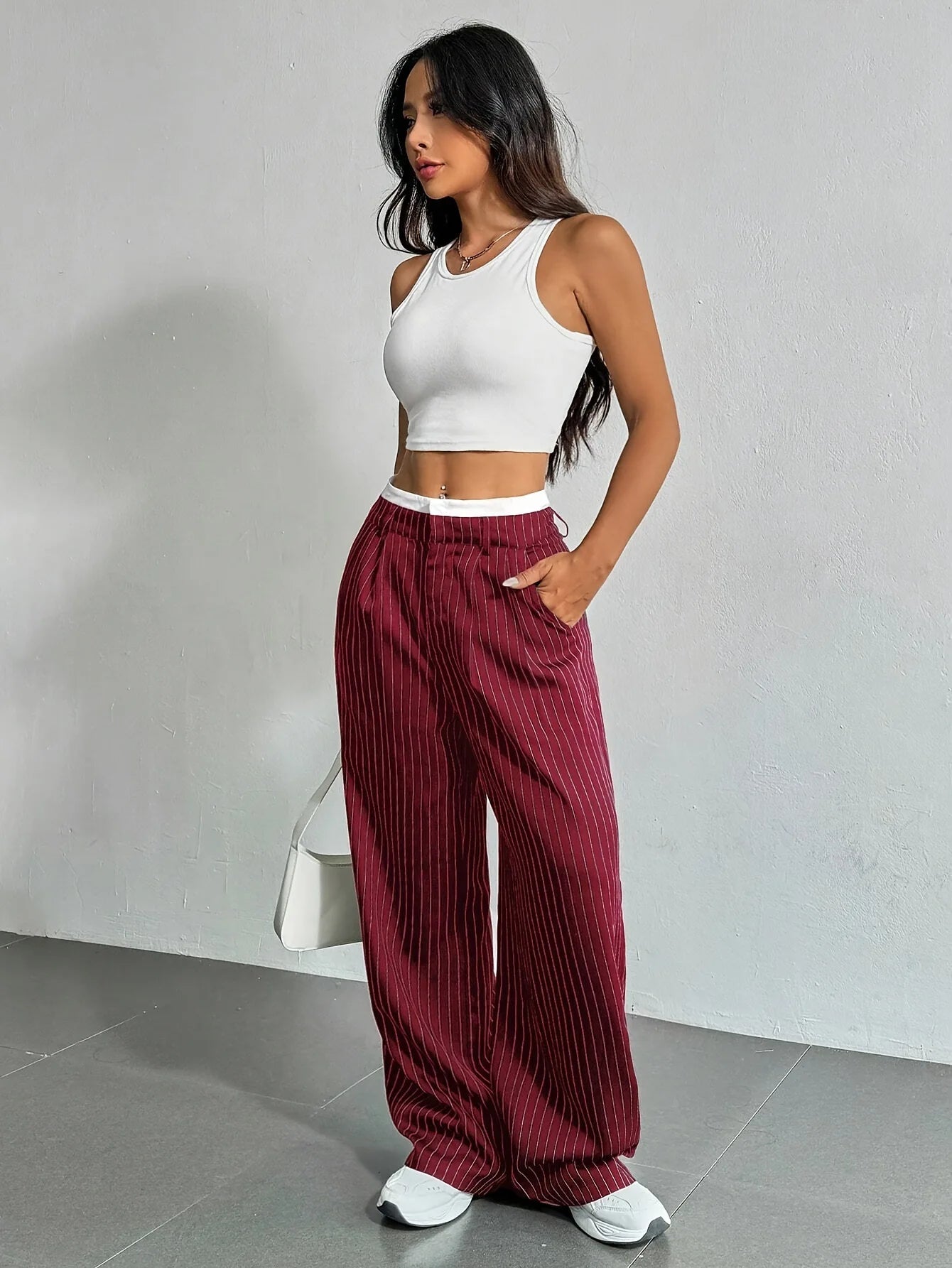 Fashion Pants Women's Stripe Straight Pants 2024 Autumn Winter High Waisted Casual Suit Pants Office Lady Women Trousers Bottoms