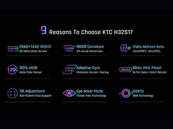 KTC 32 Inch Curved Monitor VA 1500R, 2K QHD 1440P@180Hz Gaming Monitor, 1ms MPRT, FreeSync Premium, G-Sync, HDR10, 122%sRGB, VES
