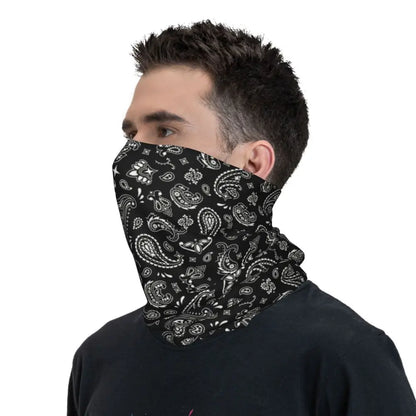 Custom Black Bandana Pattern Bandana Neck Gaiter for Hiking Cycling Women Men Wrap Scarf Paisley Style Headband Warmer