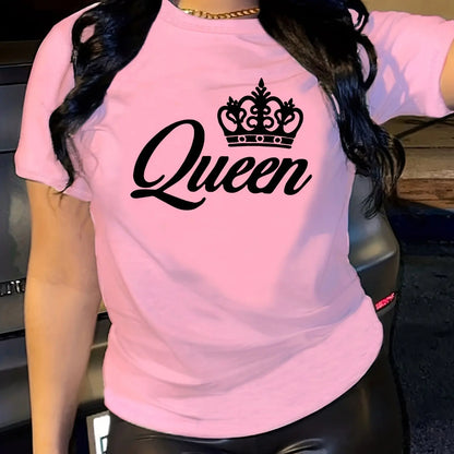 Women's T-shirt casual black short sleeved printed loose top design clothes