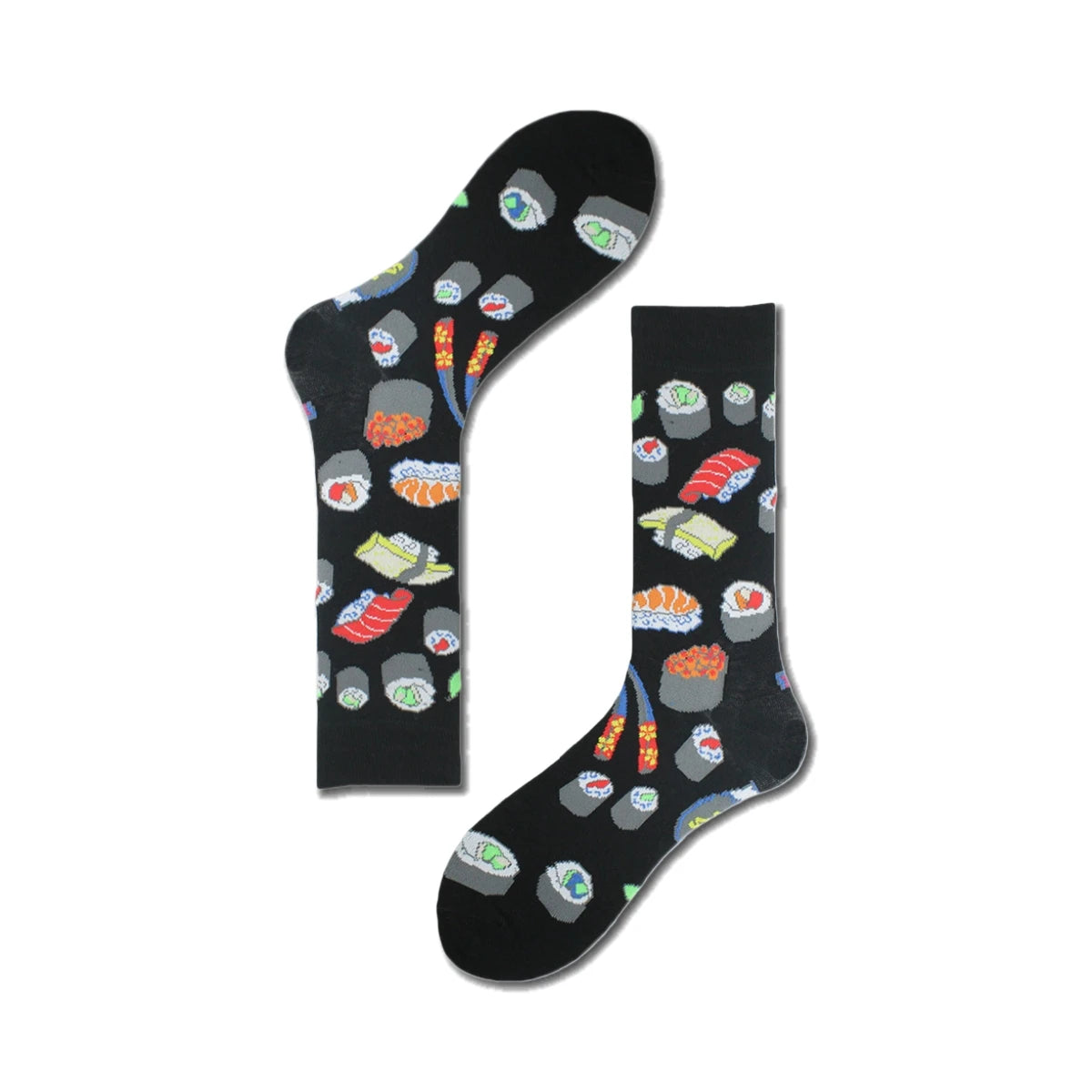 1 Pair Crew Socks With Japanese Cuisine Sushi Food Print In Blue, Comfortable Breathable Moisture-Wicking, Interesting Novelty