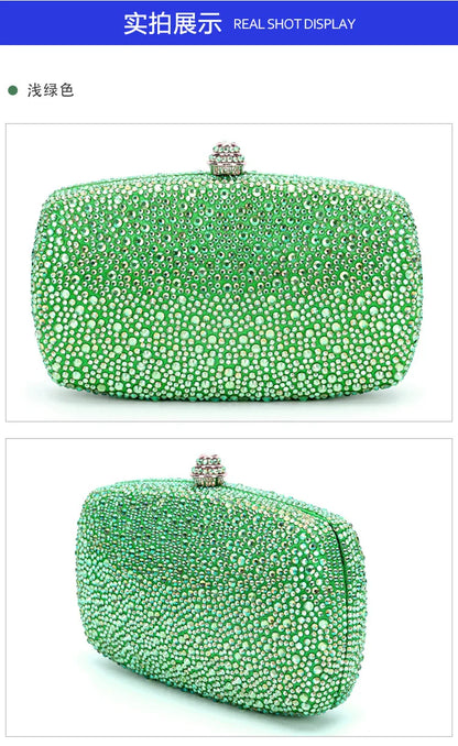 Evening Clutch Bags Green Bridal Clutches Bags Crystal Bridal Stones Purse Lady  Party Wedding Rhinestone Women Shoulder Handbag