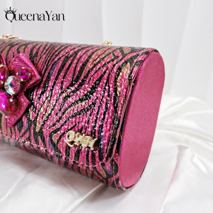 Queena Yan 2025 Women Elegant Gold High Heel Shoe and Matching Bag Set with Rhinestone Accents Stylish Peep Toe Design for Party