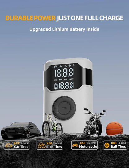 Portable Tire Inflation Pump -150PSI Cordless Tire Inflation Pump with 5x Speed Increase and Digital Pressure Gauge