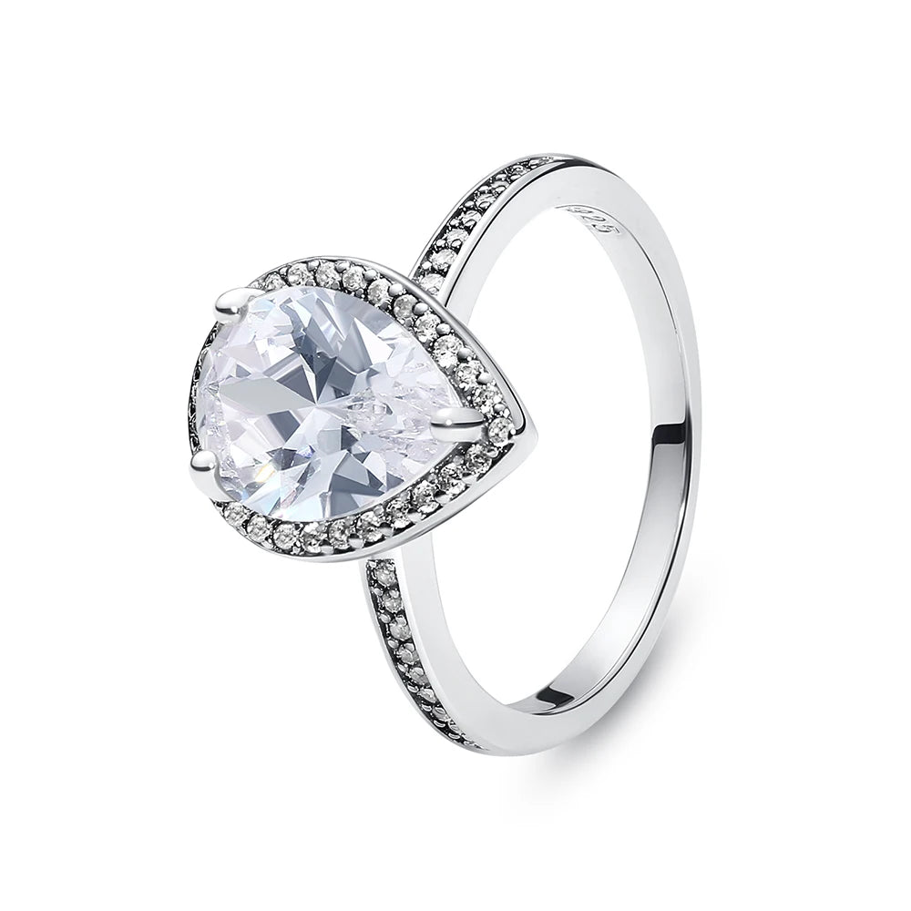 Original 925 Sterling Silver Ring Love Heart Pave CZ Crystal Stackable Rings For Women Wedding Engagement Birthday Gift Jewelry