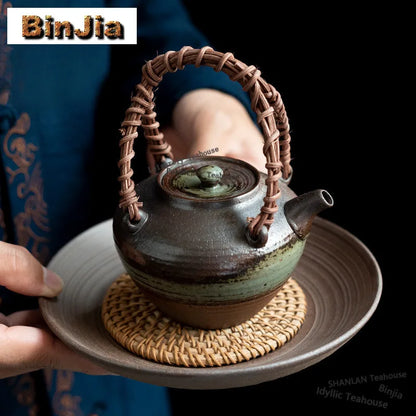 400ml Clear Water Wood-fired Porcelain Lifting Handle Teapot Aesthetic Tea Infuser Pot Tea Maker Kettle With Strainer Teaware