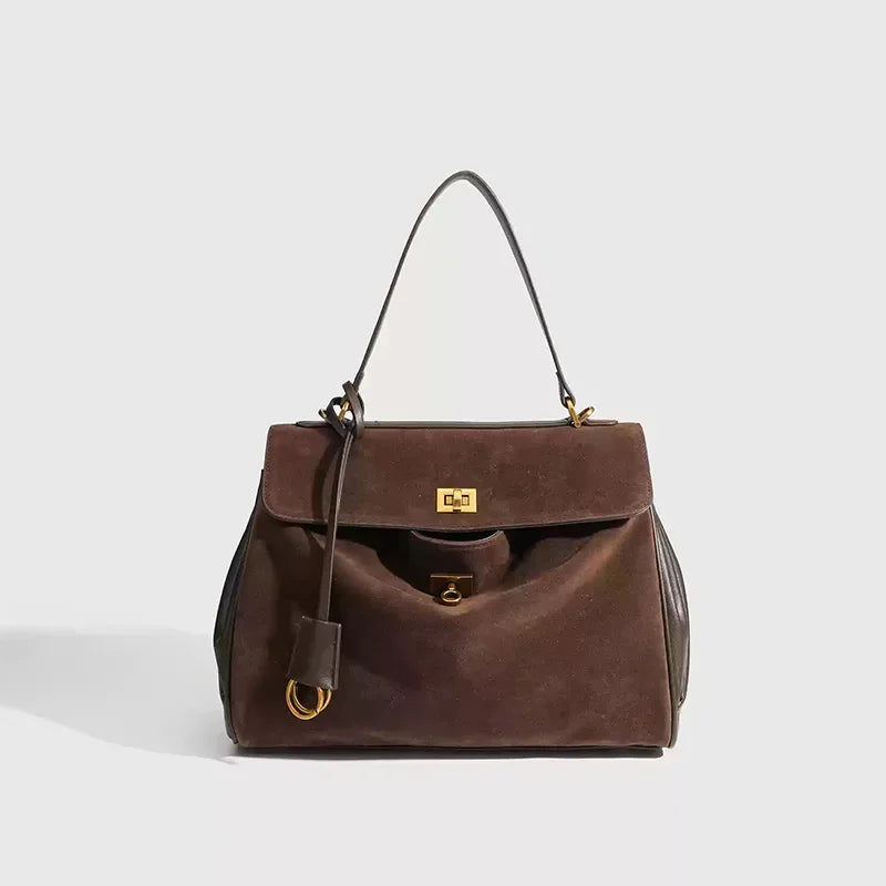 Luxury Brand Women Messenger Bags Soft Leather Brown Suede Hand Held Totes Gold Buckle Women Shoulder Bags Lady Trend Satchel