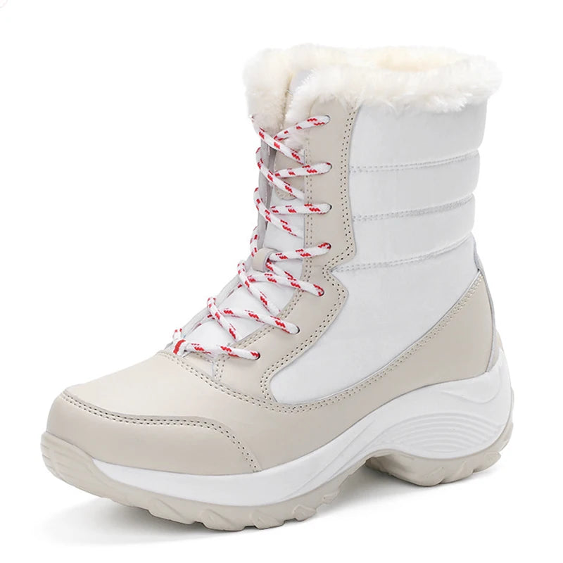 Snow Boots Woman Solid Shoes Woman Lace-Up Ladies Shoes Soft Ankle Boots Warm Lightweight Winter Ladies Boots Botas Mujer