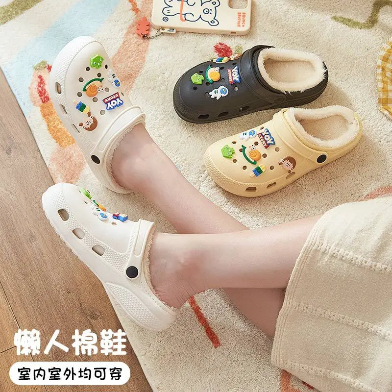 Winter Women Slippers Platform Clogs Warm Furry Slippers Fur Indoor Home Cotton Shoes Female Fluffy Slides Plush Slippers