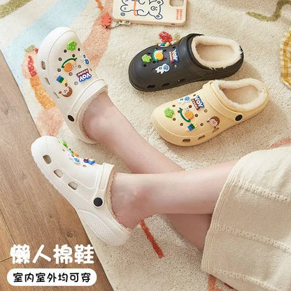 Winter Women Slippers Platform Clogs Warm Furry Slippers Fur Indoor Home Cotton Shoes Female Fluffy Slides Plush Slippers