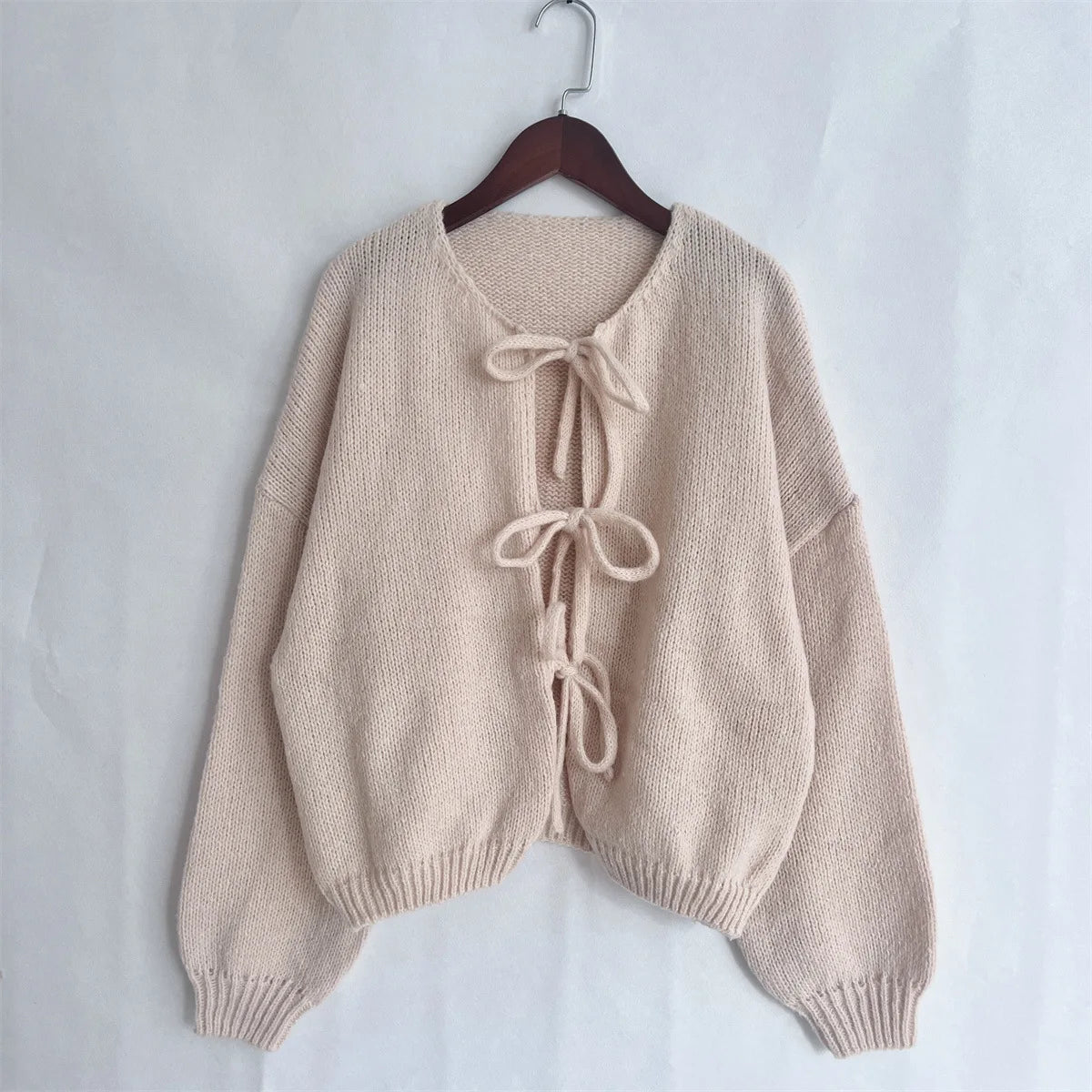 Bow Tie Front Cardigan for Women Long Sleeve Knitted Jacket Sweater Autumn Winter Knitwear Teen-girl Y2K Cute Outfit