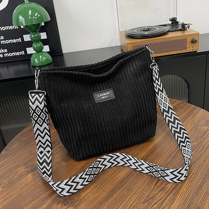Solid Color Corduroy Messenger Bag Versatile Handbag Women Shoulder Crossbody Bags Casual Chic Bucket Women‘s Bag Bolsos Mujer