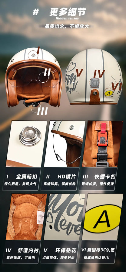 Orz Motorcycle Retro Helmet Men's and Women's Motorcycle Safety Helmet Electric Car Four Seasons 3/4 Half Helmet Scooter