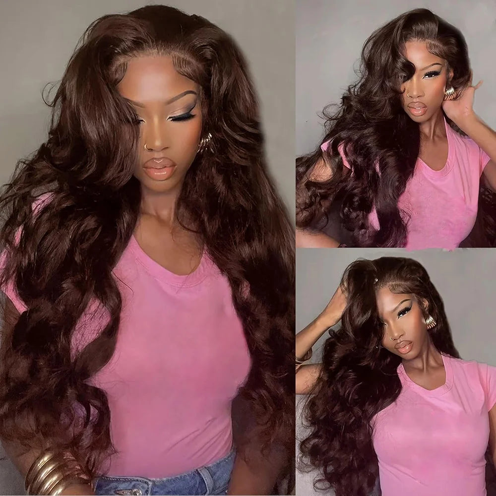 Geeta 30 34 Inch Chocolate Brown Body Wave Lace Front Wig 200 250 Density Colored 100% Human Hair Wigs 13x4 Lace Frontal Wig