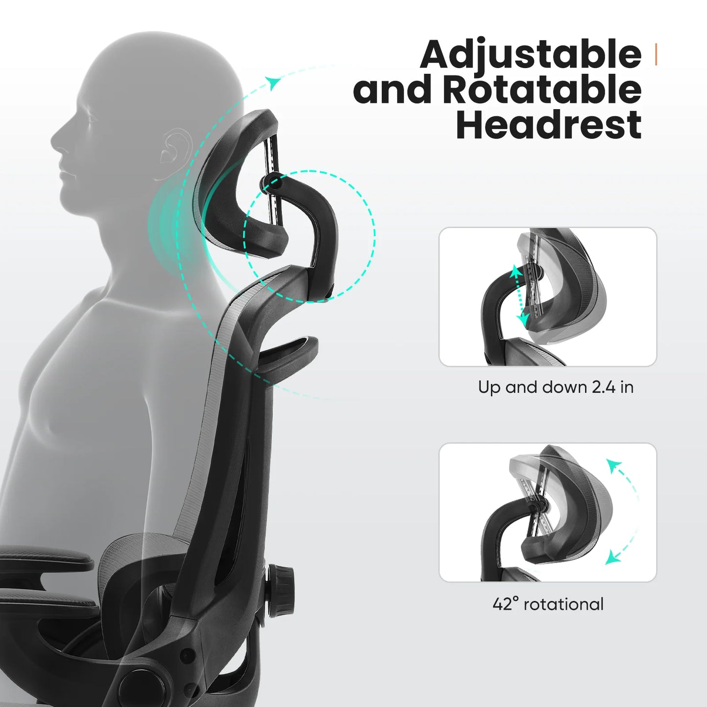 MCQ Office Computer Gaming Chair Ergonomic Flip Armrest Adjustable Headrests and Lumbar Support Mesh Chair For Office Home  ﻿