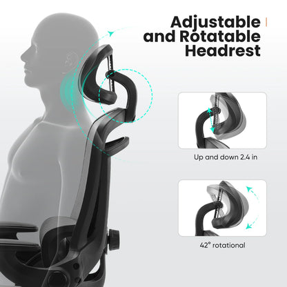 MCQ Office Computer Gaming Chair Ergonomic Flip Armrest Adjustable Headrests and Lumbar Support Mesh Chair For Office Home  ﻿