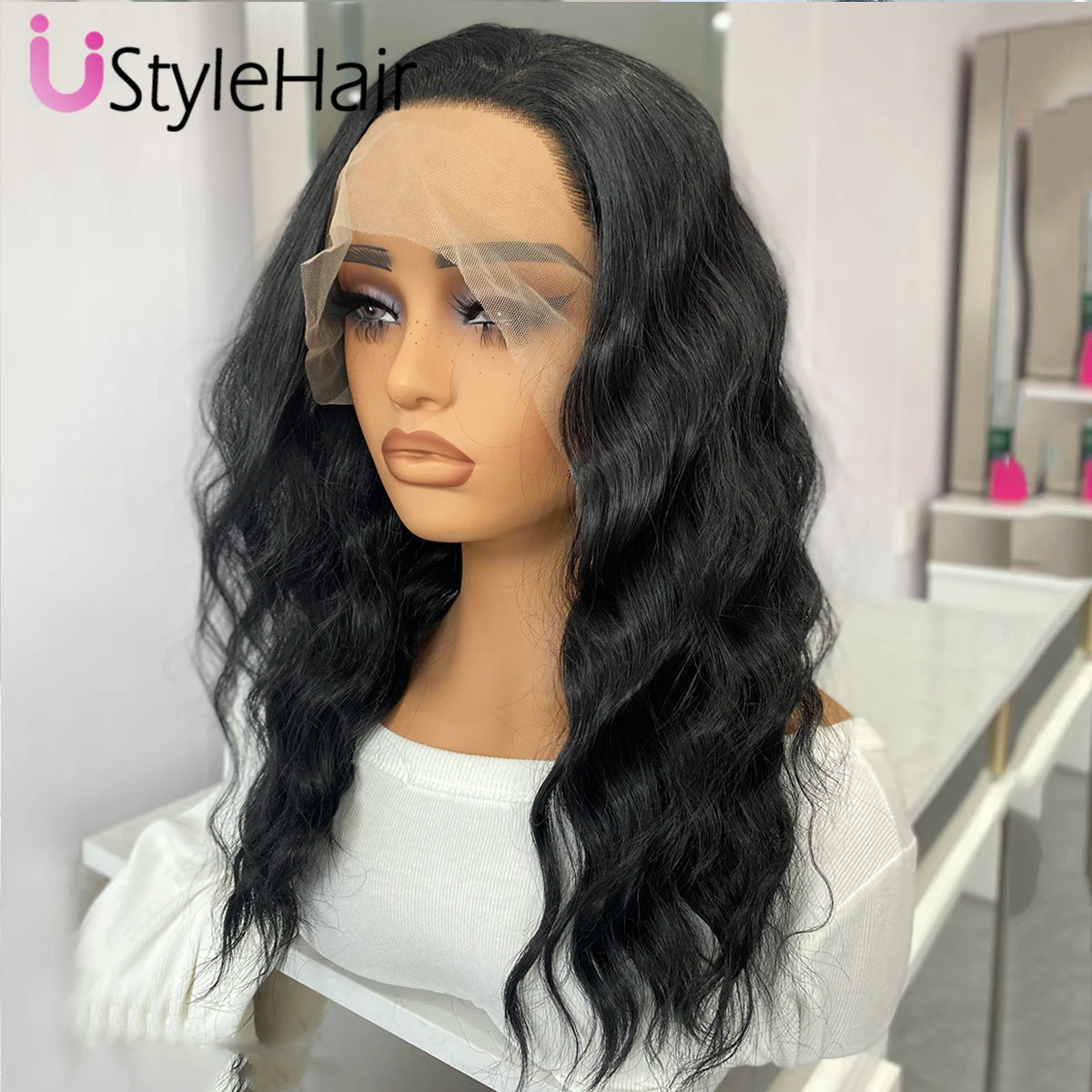 UStyleHair Brown Lace Front Wig Natural Looking 12Inches Short Wave Wig Heat Resistant Synthetic Hair Daily Use Cosplay Wig