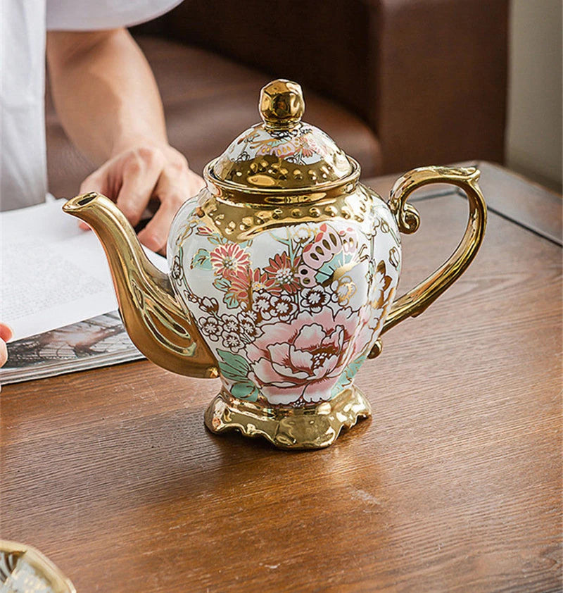 900ML European British Teapot  Porcelain High-Capacity Tea Pot With Filter Luxury Teaware Heat Resistant Kettle Pot Ceramic