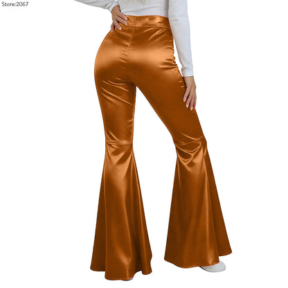 Sequin Women Flared Pants High Waist Shiny Disco Party Trousers Loose Fit Dance Club Stretchy Bell Bottom Wide Leg Trousers New