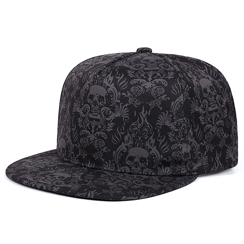 2025 New Fashion Full Skull Print Baseball Hat Street Personalized Hip Hop Hat Outdoor Daily Decoration Hat Unisex Flat Edge Hat