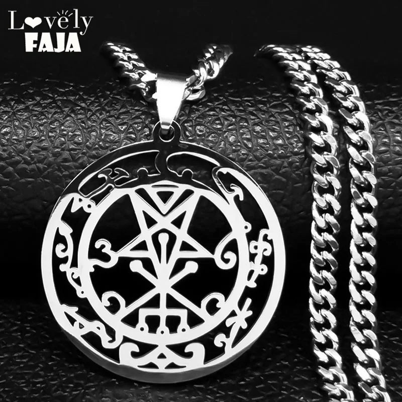 Sceal Sigil of Lilith Silver Color Stainless Steel Satan Necklace Jewelry Minor Key Necklace Hidden Seal Goetia Sign N1033