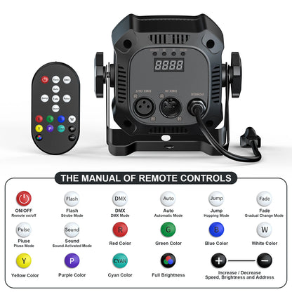 Yiflamefly 4Pcs 30W Par Lights 4x8W LED RGBWYP+CYAN DJ Light Remote & DMX Controlled Stage Light For Wedding Party Club Disco