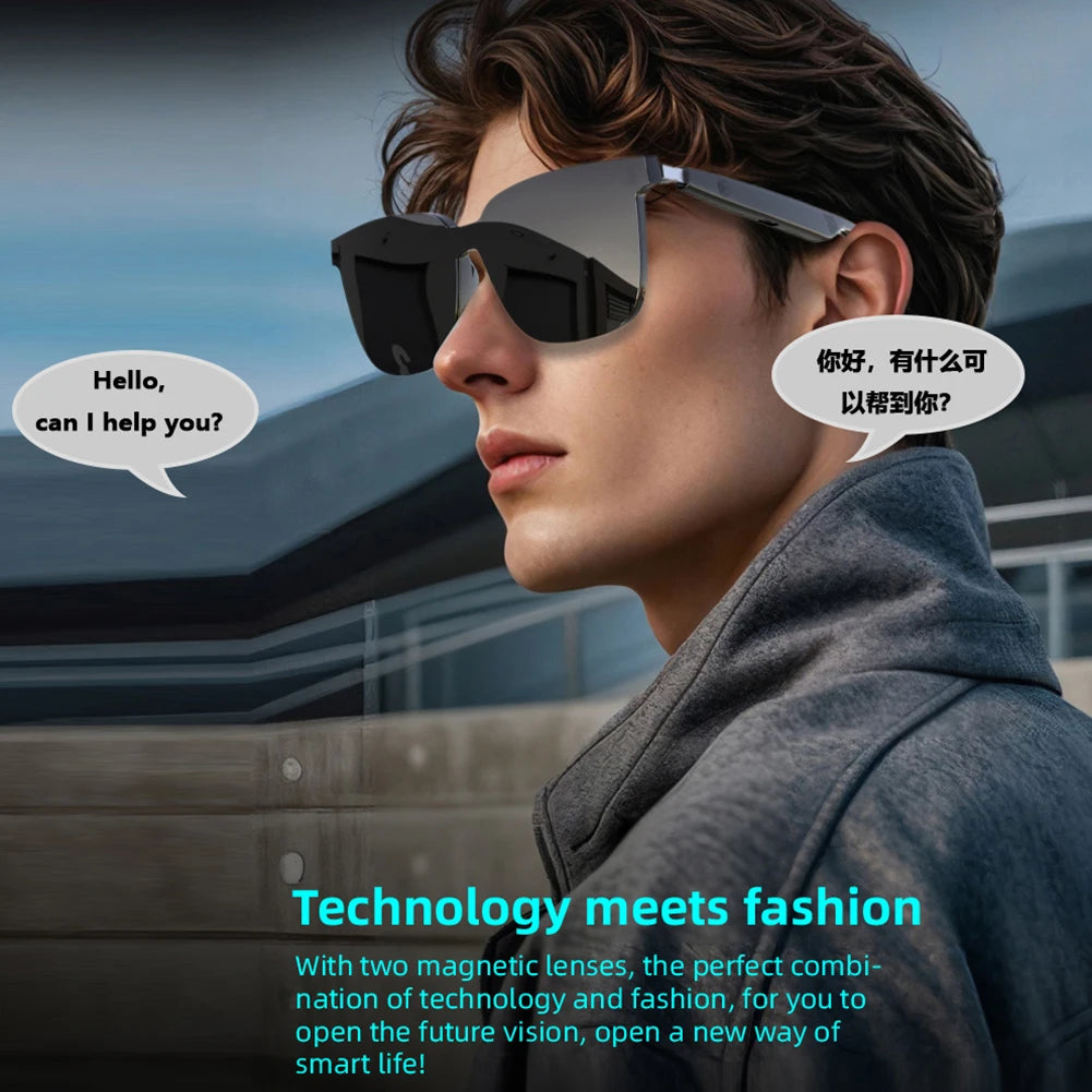 AI Smart Translate Eyeglasses BT 5.4 Call Intelligent Translator Glasses Magnetic Frame Sports Sun Glasses for Men Women