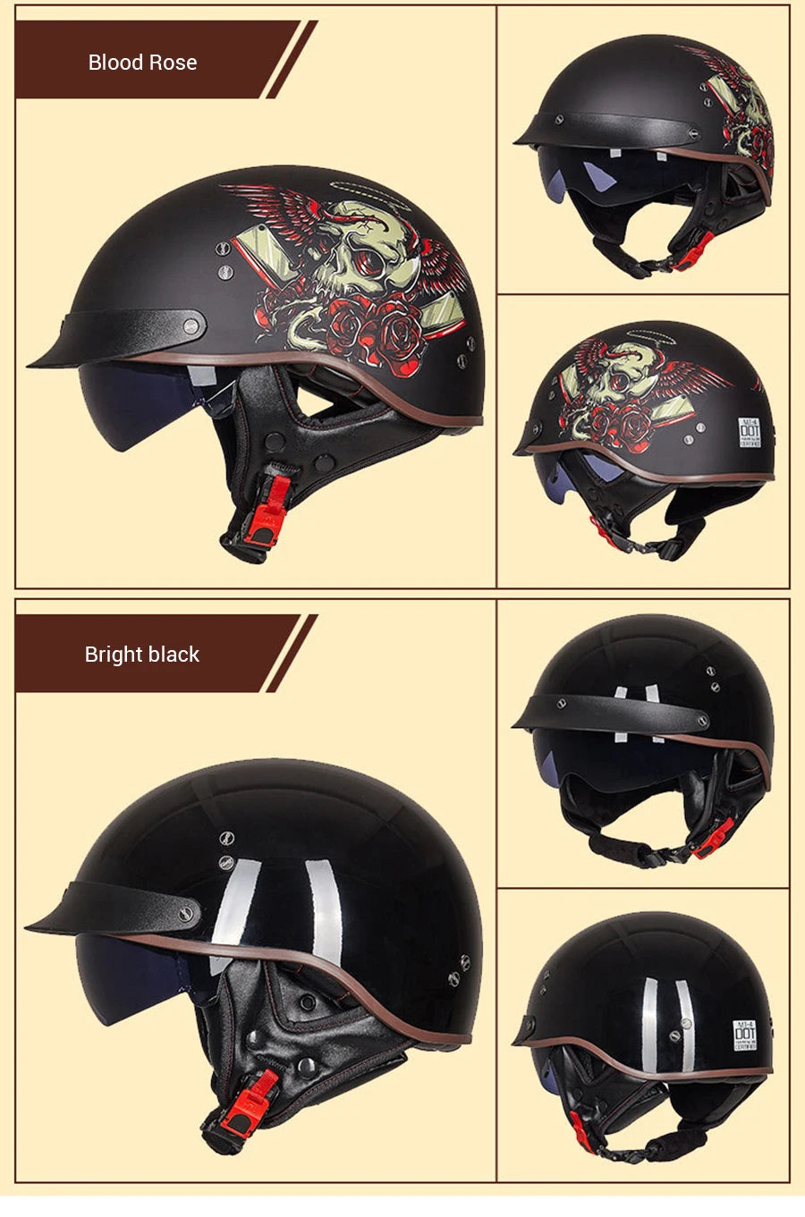 DOT Certification Motorcycle Helmet Retro Motocross Half Helmet Open Face Scooter Biker Sunshade Lens Summer Moto Men Helmet