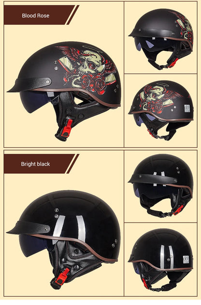 DOT Certification Motorcycle Helmet Retro Motocross Half Helmet Open Face Scooter Biker Sunshade Lens Summer Moto Men Helmet