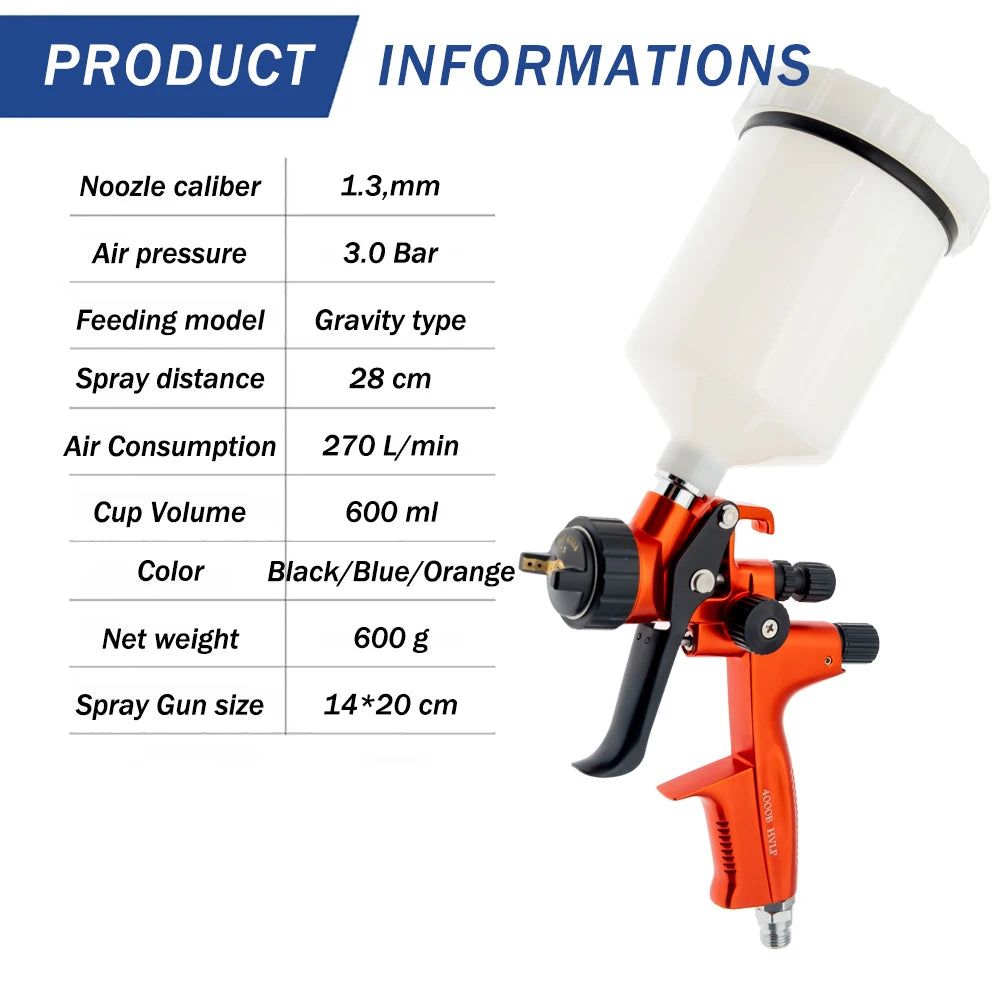 High Quality 4000B HVLP Spray Gun 1.3mm Stainless Steel Nozzle Atomization Professional Sprayer Paint Airbrush For Car Painting