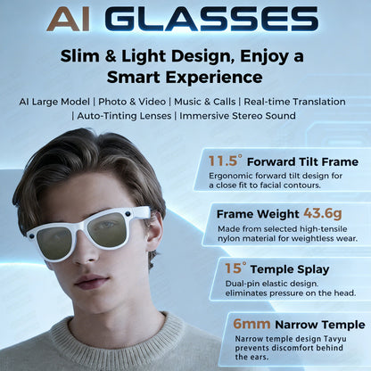 2026New 800W 4K HD Color Change AI Smart Glasses Men Record Video 3600mAh Battery 120+Languages Translation Music Player Glasses