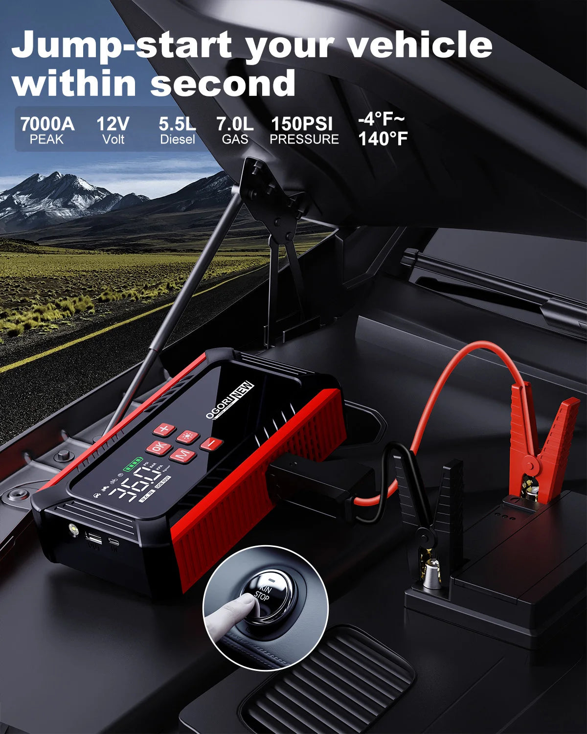 Jump Starter with Air Compressor 150PSI, 7000/8000A Portable Car Battery Booster (All Gas/16L Diesel)