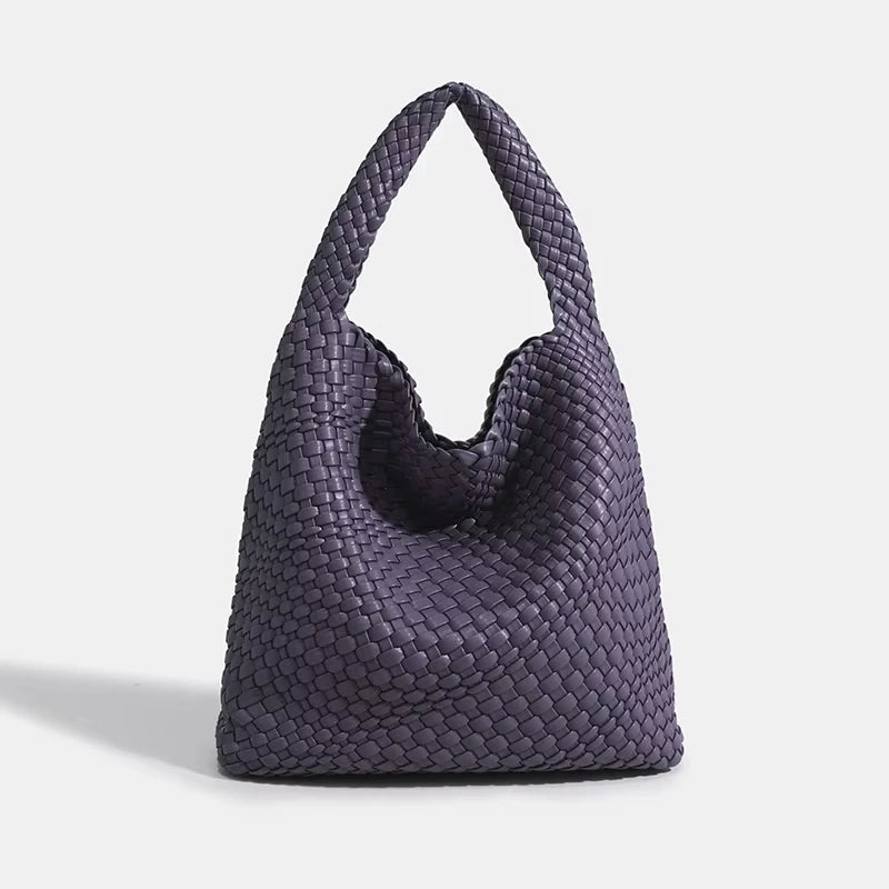 Women's Fashionable Woven PU Leather Tote Bag Shoulder Handbag Top-Handle Bag with Purse - Stylish Woven Bag Purses