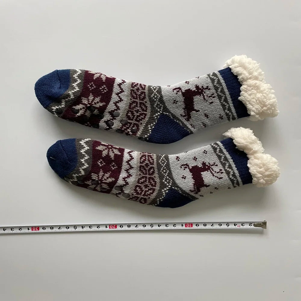 Christmas Fuzzy Socks Womens Winter Thermal Warm Floor Sock Soft Female Home Indoor Gifts Non Slip Grip Slipper Sock Fluffy