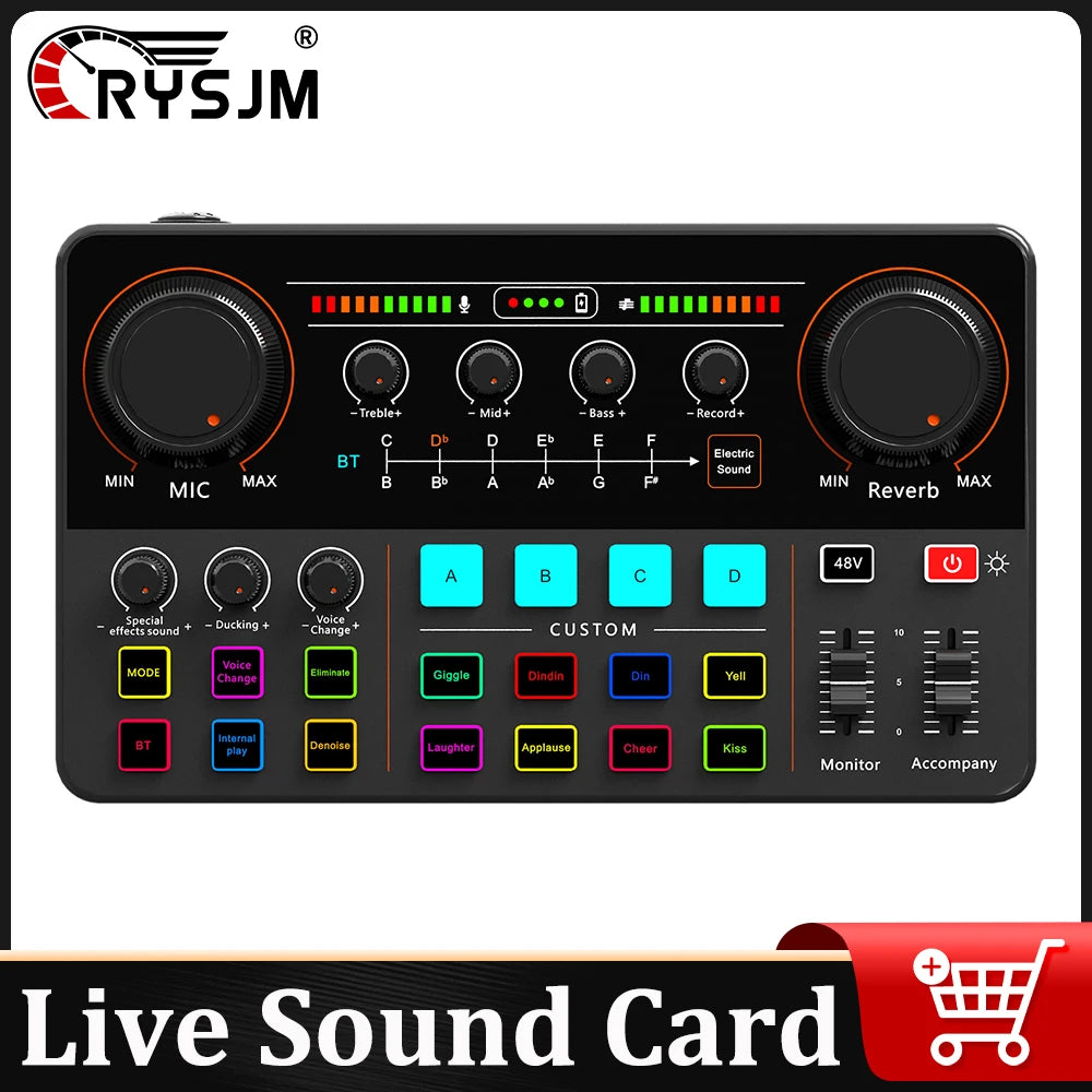 48V Phantom Power Professional Live Sound Card 12 Electronic Tone Sound Card Audio Mixer DJ Controller for For Youtube PC\Phone