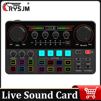 48V Phantom Power Professional Live Sound Card 12 Electronic Tone Sound Card Audio Mixer DJ Controller for For Youtube PC\Phone