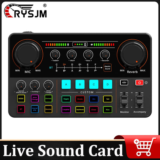48V Phantom Power Professional Live Sound Card 12 Electronic Tone Sound Card Audio Mixer DJ Controller for For Youtube PC\Phone