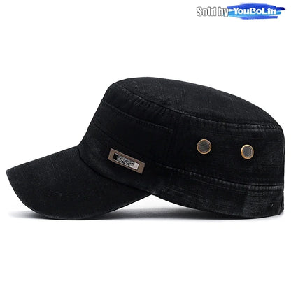 Cotton Perforated Breathable Military Academy Cadet Flat Cap Sun Hat Trucker Caps Dad Hats