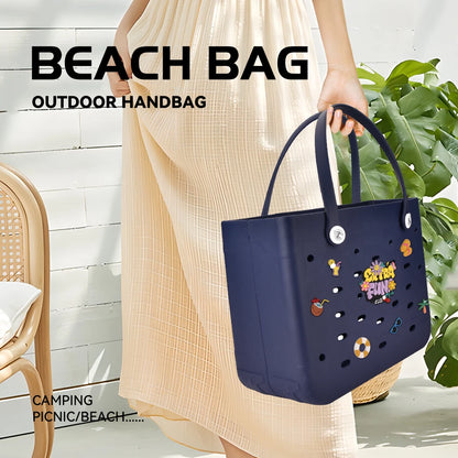 L Large Beach Bag EVA Rubber Waterproof Beach Travel Picnic Storage Basket Women's Shopping Handbag Hemp Bag Jelly Tote Bag