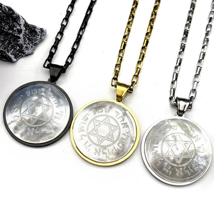 Hebrew Star of David Natural Shell Pendant Necklace for Women Men Stainless Steel Gold Silver Color Jewish Bless Chain Jewelry